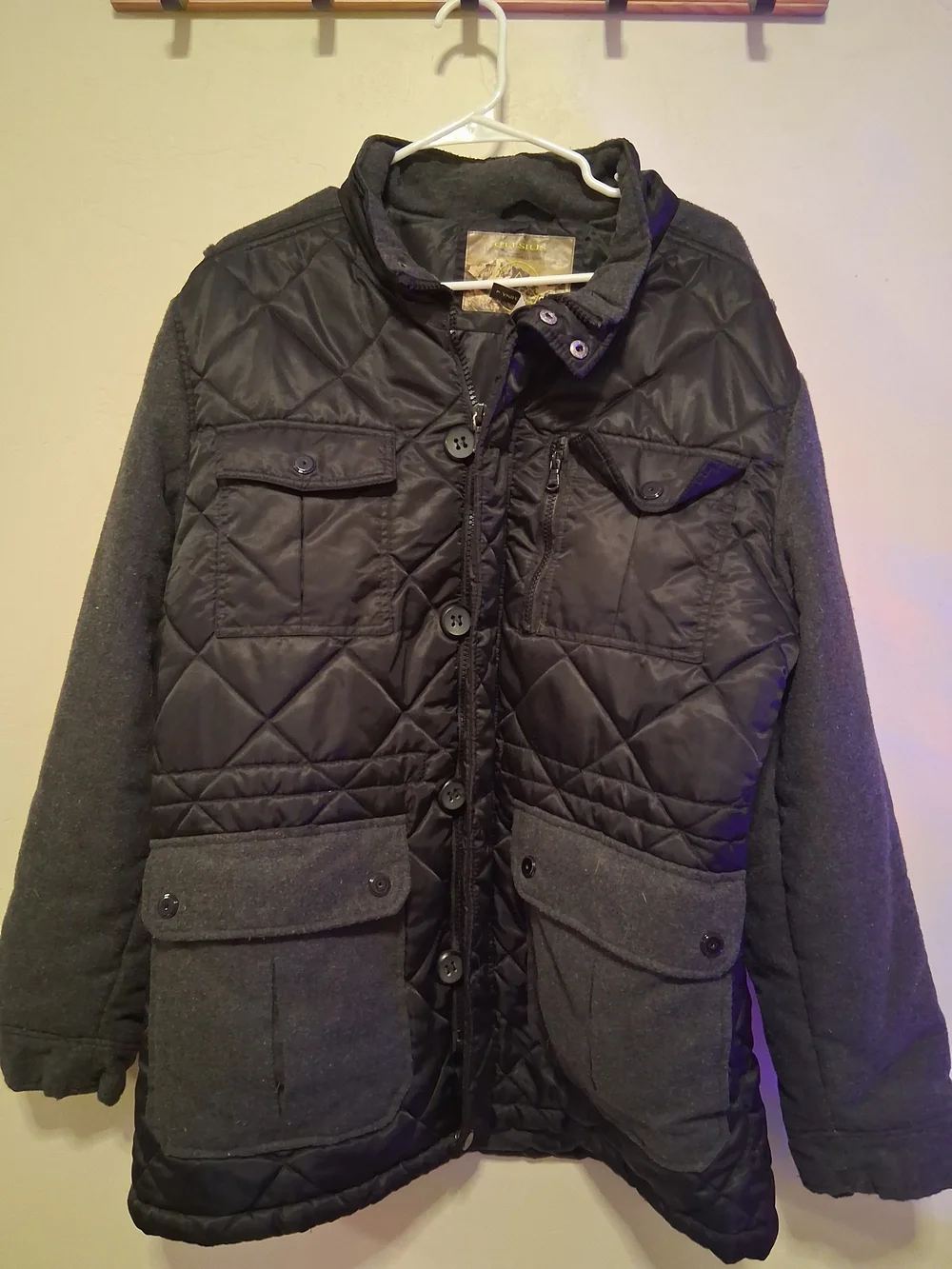 Men's Quilted Puffer Jacket in Black & Charcoal